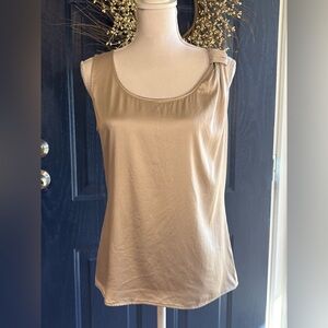 St. John Silk Charmeuse Sleeveless Blouse Light Pearl Champagne Size 8